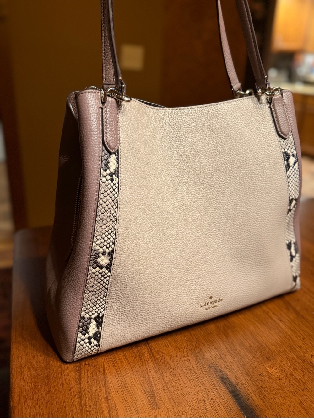 Kate Spade NWOT Color block Pebbled Leather Triple Compartment Tote Snake Print - Picture 11 of 11